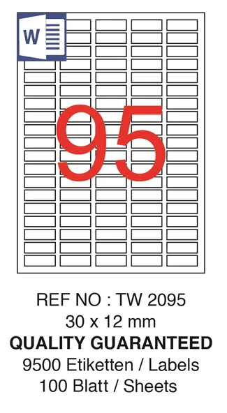 Kendinden yapışkanlı İnJET/LASER/A4 formunda Sticker/ETİKET 30mm x 12mm (100.yaprak/9500 Etiket) - Resim 2