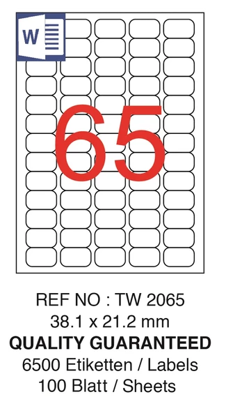Kendinden yapışkanlı İnJET/LASER/A4 formunda Sticker/ETİKET 38.1mm x 21.2mm (100.yaprak/6500 Etiket) - Resim 2