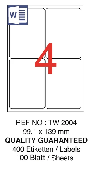 Kendinden yapışkanlı İnJET/LASER/A4 formunda Sticker/ETİKET 99.1mm x 139mm (100.yaprak/400 Etiket) - Resim 2