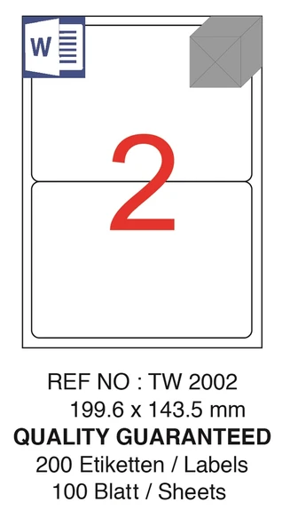 A4 Hazır yapışkanlı TW-2002 LASER ETİKET - 199.6mm x 43.5mm - (100.YAPRAK / 200 ETİKET) - 2