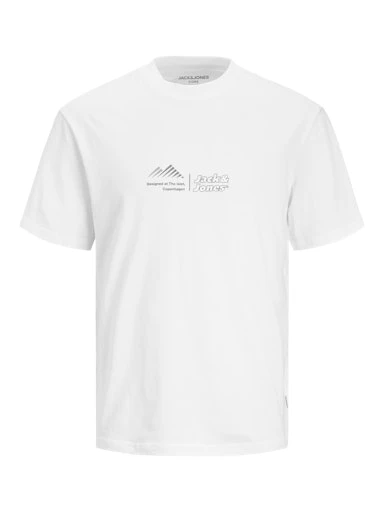 Jack Jones Erkek Jcolima Logo Bisiklet Yaka Beyaz Tişört 12266473