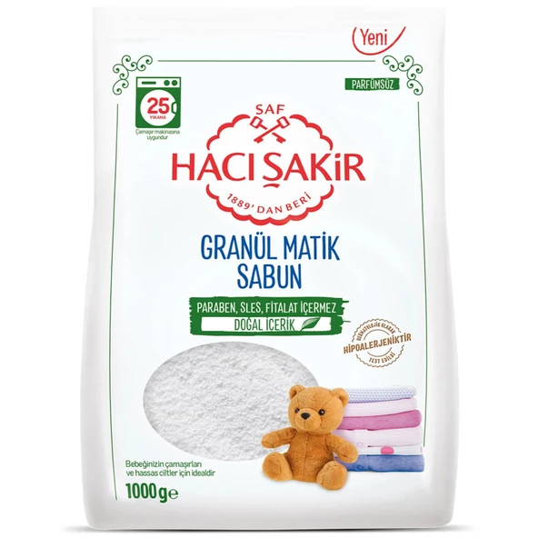 Hacı Şakir Granül Matik Bebekler Ve Hassas Ciltler İçin Çamaşır Deterjanı 1000 gr