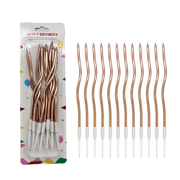 Metalik Burgulu Rose Gold Mum 12 lı 16 cm