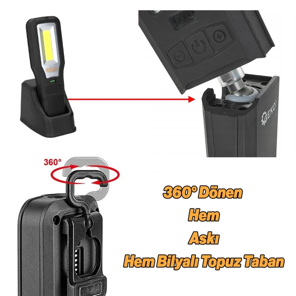 El Feneri Mıknatıslı Şarjlı Güçlü Beyaz ve Sos Işıklı Kamp Lambası Led Aydınlatma Ultraviole Işık - 7