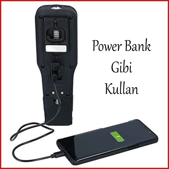 El Feneri Mıknatıslı Şarjlı Güçlü Beyaz ve Sos Işıklı Kamp Lambası Led Aydınlatma Ultraviole Işık - 2