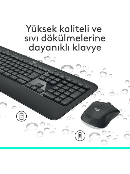Logitech MK540 ADVANCED Kablosuz Türkçe Klavye Mouse Seti - Siyah - 6