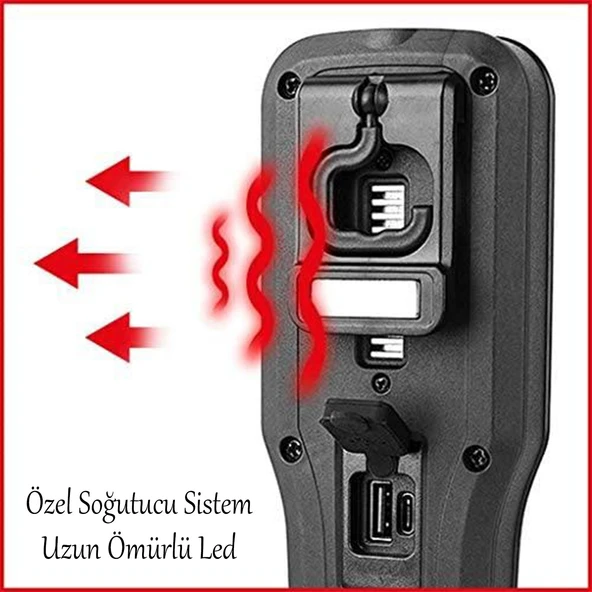 El Feneri Mıknatıslı Şarjlı Güçlü Beyaz ve Sos Işıklı Kamp Lambası Led Aydınlatma Ultraviole Işık - 6