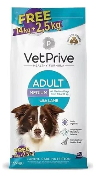 Vet Prive Kuzu Etli Yetişkin Köpek Maması 14 Kg + 2.5 Kg