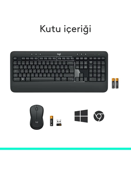 Logitech MK540 ADVANCED Kablosuz Türkçe Klavye Mouse Seti - Siyah - 8