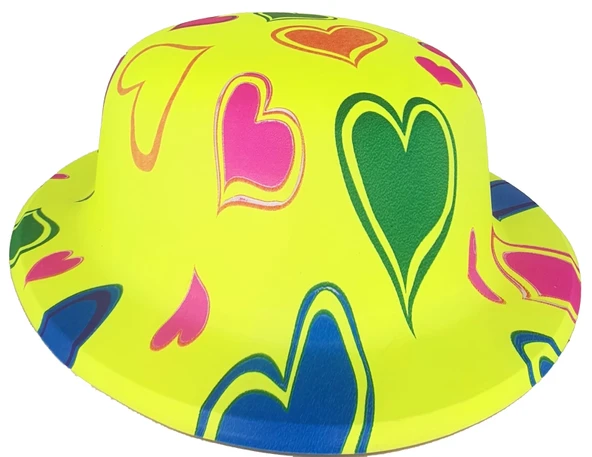 Plastik Neon Desenli Uv Işık Parti Şapkası Sarı 1 Adet - 2