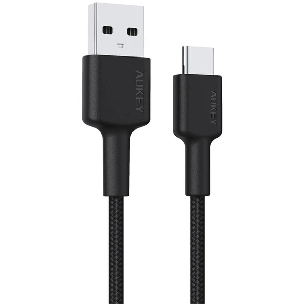 AUKEY CB-CD30-BK NAYLON ÖRGÜLÜ USB-A TYPE-C ŞARJ KABLOSU 0.9M