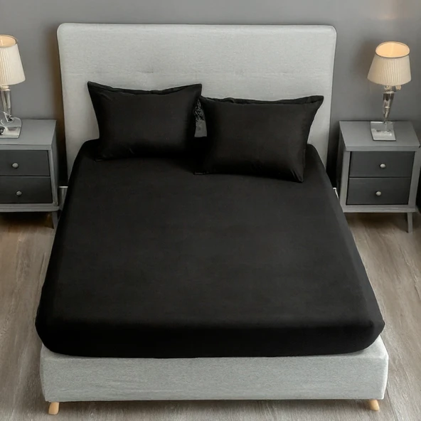 Upstyle Lastikli Çarşaf + Yastık Kılıfı Tek Kişilik Basic Siyah