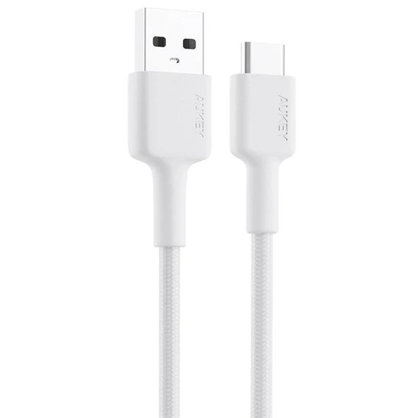 AUKEY CB-CD30-WH NAYLON ÖRGÜLÜ USB-A TYPE-C ŞARJ KABLOSU 0.9M