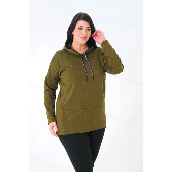 Büyük Beden Kapüşonlu Sweatshirt - 1