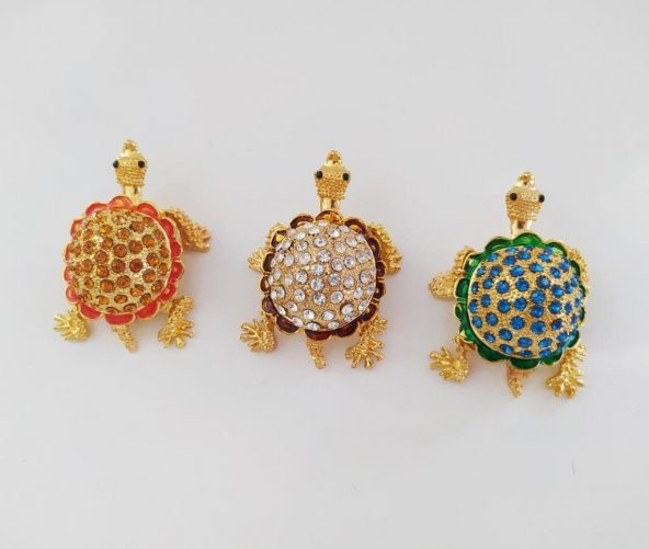 Mücevherat Kutusu Metal Swaroski Taşlı 3Lü Kaplumbağa Biblo Dekorasyon