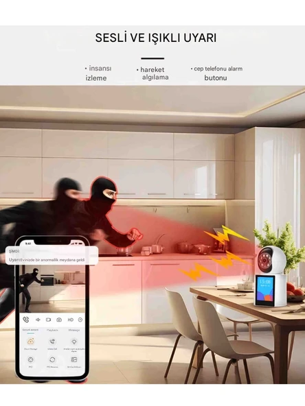 QASUL Kablosuz Bağlantı Telefonu Ev İçin 360° Bebek Monitörü Tam Renkli Gece Görüşü Otomatik Takip Wifi Kamera - 5