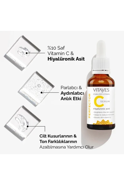 VITAYES C Vitamini Cilt Tonu Eşitleyici Leke Karşıtı Hyalüronik Asit Aydınlatıcı Nemlendirici Cilt Serumu - 4