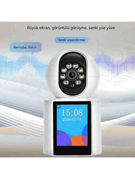 QASUL Kablosuz Bağlantı Telefonu Ev İçin 360° Bebek Monitörü Tam Renkli Gece Görüşü Otomatik Takip Wifi Kamera - 4