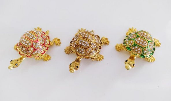 Mücevherat Kutusu Metal Swaroski Taşlı 3Lü Kaplumbağa Biblo Dekorasyon