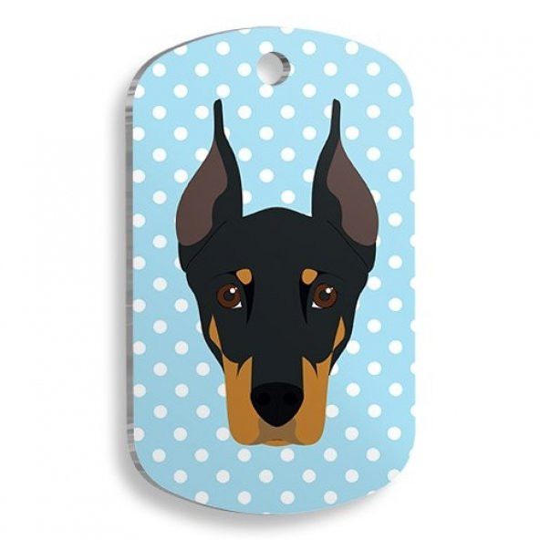 Mavi Puantiyeli Doberman Pinscher Asker Kedi ve Köpek Künyesi - 1