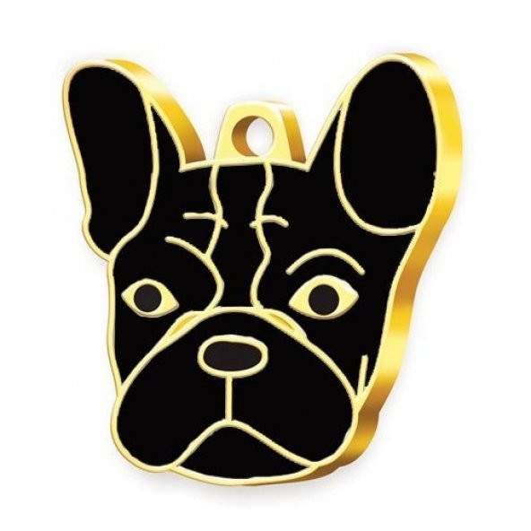 Altın Kaplama French Bulldog Köpek Künyesi (Siyah)