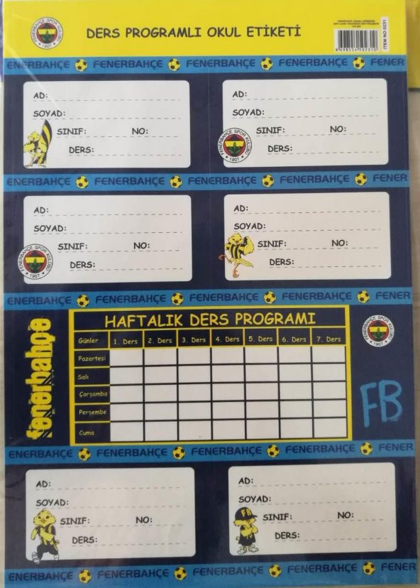 Fenerbahçe Ders Programlı Okul Etiketi 20 Adet