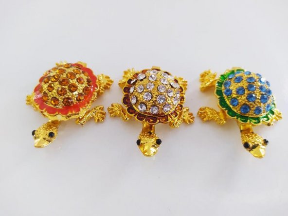 Mücevherat Kutusu Metal Swaroski Taşlı 3Lü Küçük Kaplumbağa Biblo Dekorasyon