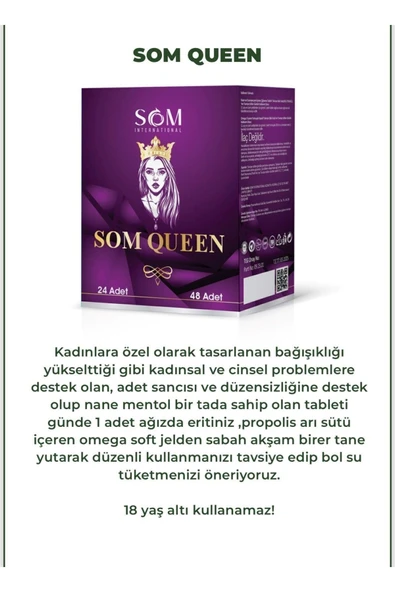 SOM QUEEN OMEGA 3 IÇEREN 48YUMUŞAK KAPSÜL VE 24 HAYIT VE CİVANPERÇEMİ IÇEREN TAMAMLAYICI