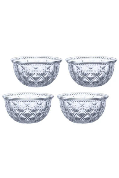 Easy Life Rölyef Süslemeli 4 lü Cam Kase Seti Mavi 400 ml 12.7cm - h 6.6cm