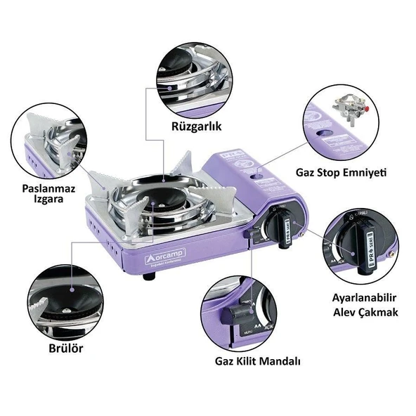 Orcamp Mini Çantalı Kamp Ocağı Mor 4 Kartuşlu Set - 4