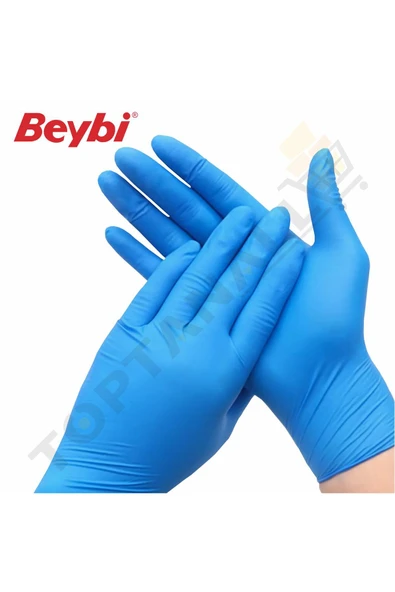 Beybi Nitril Mavi Pudrasız Muayene Eldiveni - 100'lük Kutu (L BEDEN) - 2