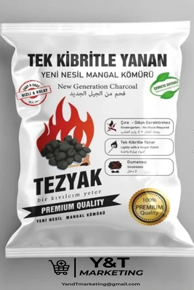 YT MARKETING Tezyak Tek Kibritle Yanan Yeni Nesil Mangal Kömürü Tezyak Duman Is Kokuya Son Çevre Dostu 2 Kg