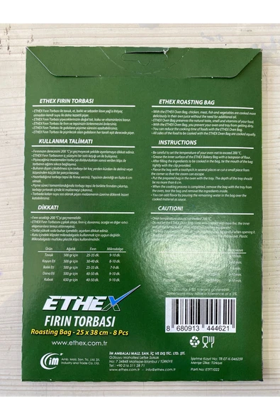 Ethex Fırın Torbası  25x38 cm 8 adet - 2