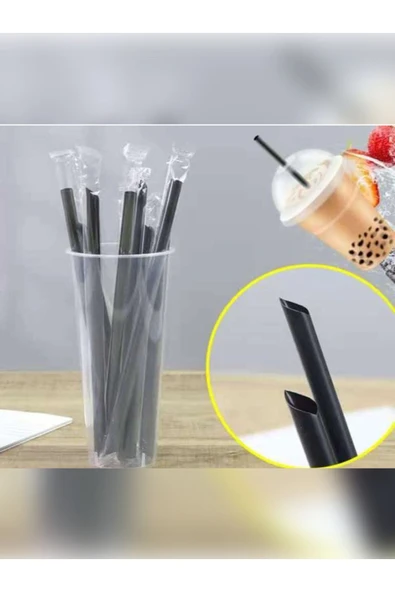 Ethex Siyah Bubble Tea Frozen Smoothie Ve Milkshake Uyumlu Pipet Kalın Kokteyl Pipet 50 Adet - 2