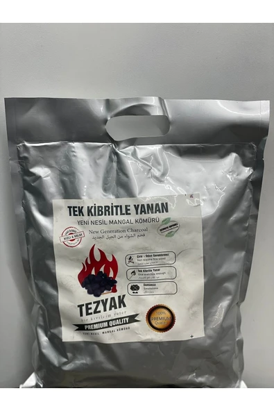 TEZYAK Mangal Kömürü 2 Kg . Hızlı Ve Pratik Tek Defada Yanan. 10 Dk Hazır Olan 8kg Et Pişirme Kapasiteli