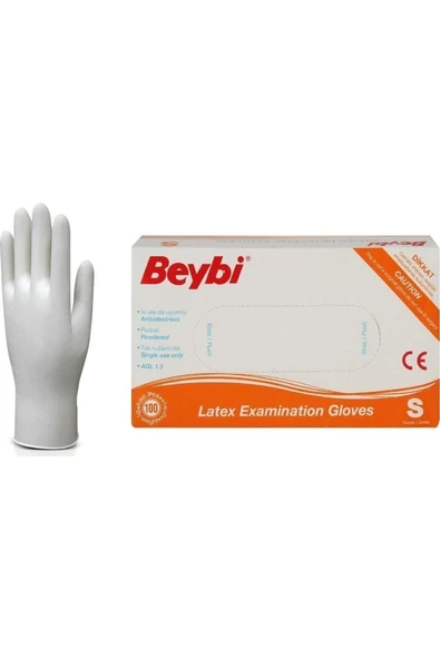 Beybi Latex Pudralı Muayene Eldiveni Lateks 100'lü (S) Small