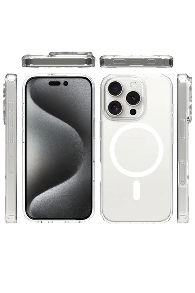 iPhone 16 Pro Max Uyumlu Kılıf Magsafe Şarj Özellikli Şeffaf Sert PC Kapak - Resim 5