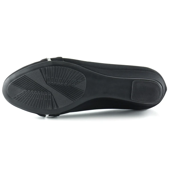 Erkan Saçmacı Colel Siyah Krep Metal Detaylı Yuvarlak Burun Dolgu Topuklu Günlük Ayakkabı - 6