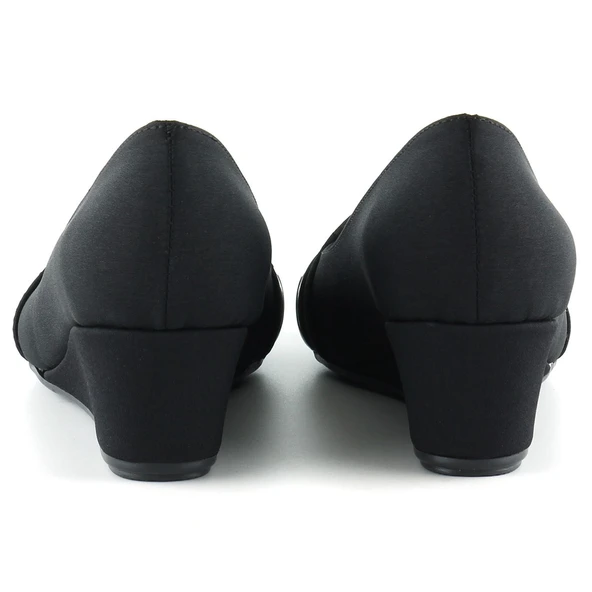 Erkan Saçmacı Colel Siyah Krep Metal Detaylı Yuvarlak Burun Dolgu Topuklu Günlük Ayakkabı - 4