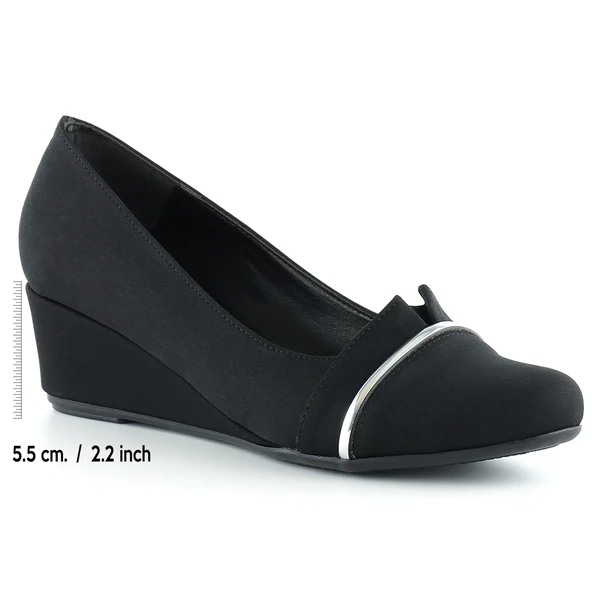 Erkan Saçmacı Colel Siyah Krep Metal Detaylı Yuvarlak Burun Dolgu Topuklu Günlük Ayakkabı - 2