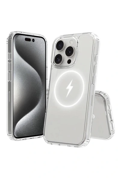 iPhone 16 Pro Max Uyumlu Kılıf Magsafe Şarj Özellikli Şeffaf Sert PC Kapak - Resim 2