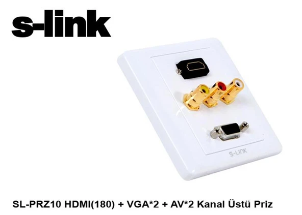 S-link SL-PRZ10 Hdmı(180) + vga-2 + av-2 Kanal Üst Priz