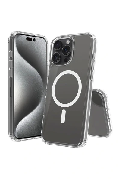 iPhone 16 Pro Max Uyumlu Kılıf Magsafe Şarj Özellikli Şeffaf Sert PC Kapak - Resim 3