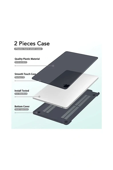 MacBook Air M2 13.6 A2681 2022 Kristal Siyah Kılıf Kapak Koruma - Resim 4