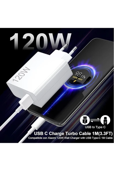 Type-c 120w (WATT) Turbo Şarj Aleti Cihazı Adaptörü Kablo (SET) - 5
