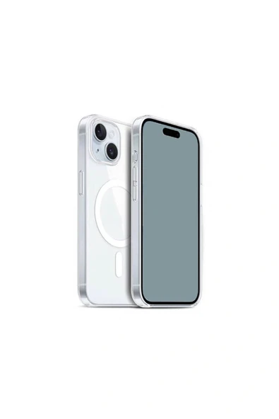 iPhone 15 Plus Uyumlu Kılıf Magsafe Şarj Özellikli Şeffaf Sert PC Kapak - Resim 5