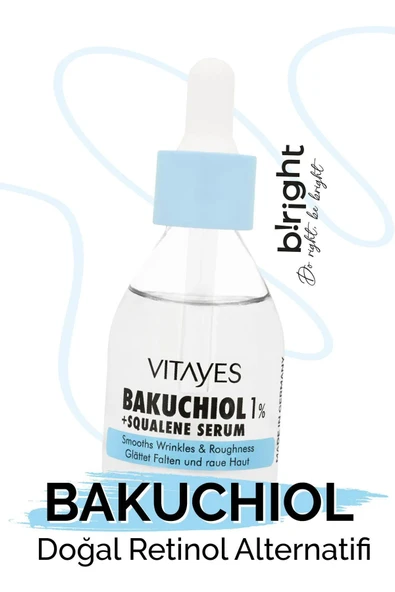 VITAYES Leke Karşıtı Retinol Alternatifi Bio Bakuchiol %1 & Squalene Cilt Onarıcı Aydınlatıcı Serum 30ml