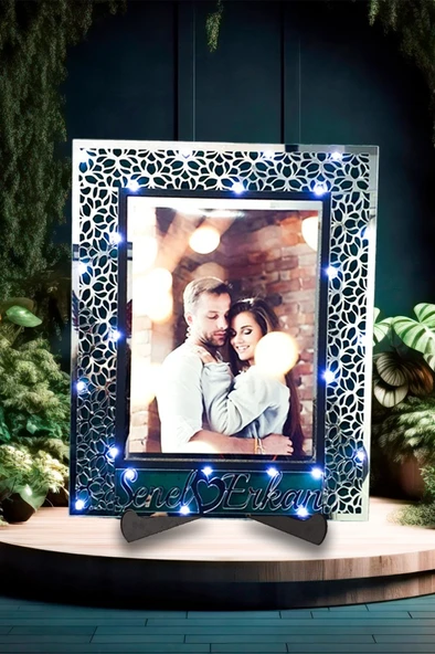 Veraart Kişiye Özel Işıklı Çiçek Desenli Fotoğraf Çerçevesi Sevgililer Günü Hediyesi - 7