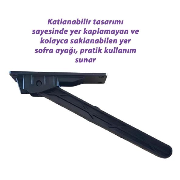 4 Adet Katlanabilir Siyah Yer Sofra Ayağı Katlanır Yer Sofrası Sini Altı Plastik Ayak 22 Cm - 4