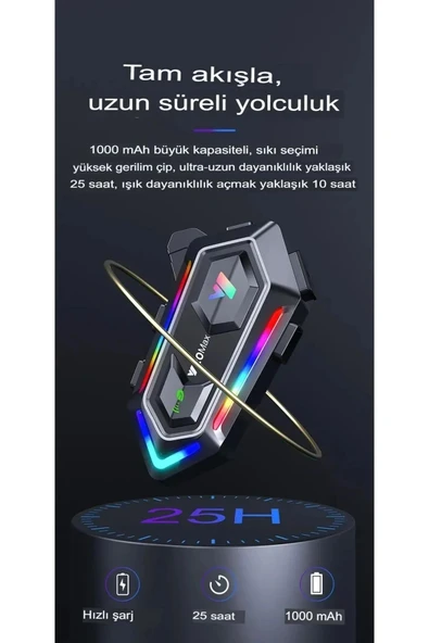 Y20 MAX Telsiz Özellikli 5.3 Motosiklet Kask Kulaklık Intercom Işıklı Motorsiklet Interkom - 5